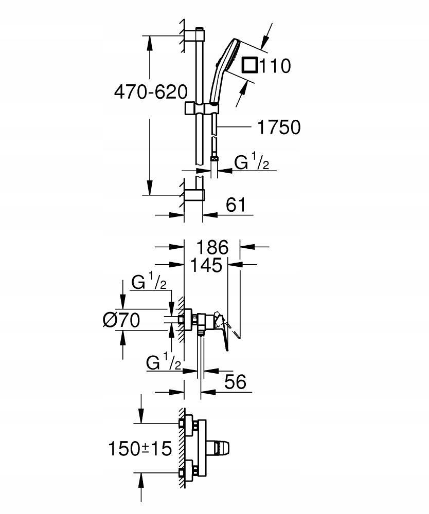 Bateria pisuarowa podtynkowa czasowa ROCA INSTANT chrom