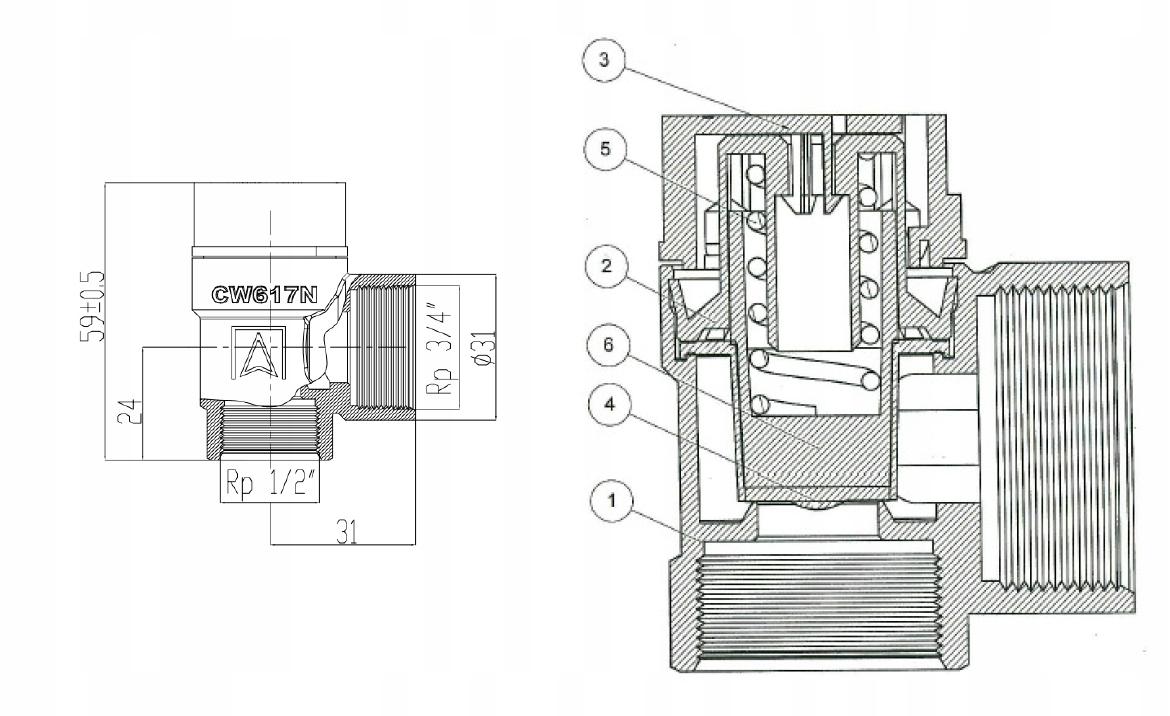 AFRISO Zawór bezpieczeństwa MS 1/2 cala x 3/4 cala 1,5 bar do C.O.