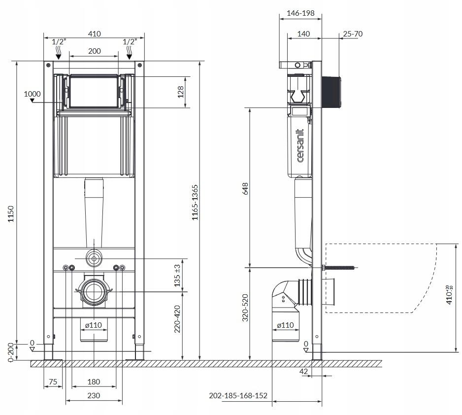 Stelaż Podtynkowy B956 System 40 Mechaniczny Przycisk Chrom Błysk S701-748