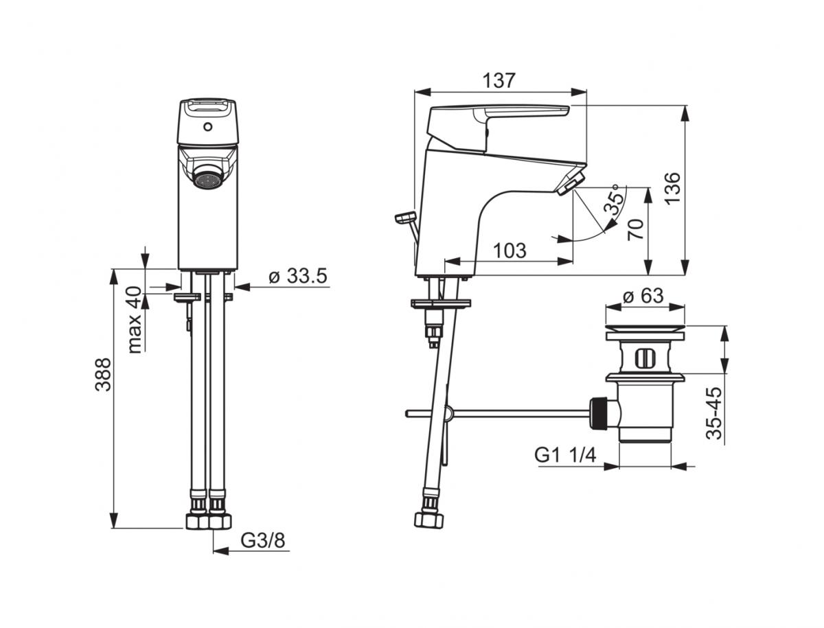 Bateria umywalkowa stojąca ORAS SAGA2017 1-uchwytowa 1-otworowa chrom