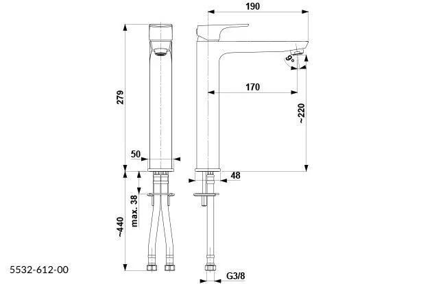 Bateria umywalkowa stojąca nablatowa ARMATURA KRAKÓW MOKAIT chrom