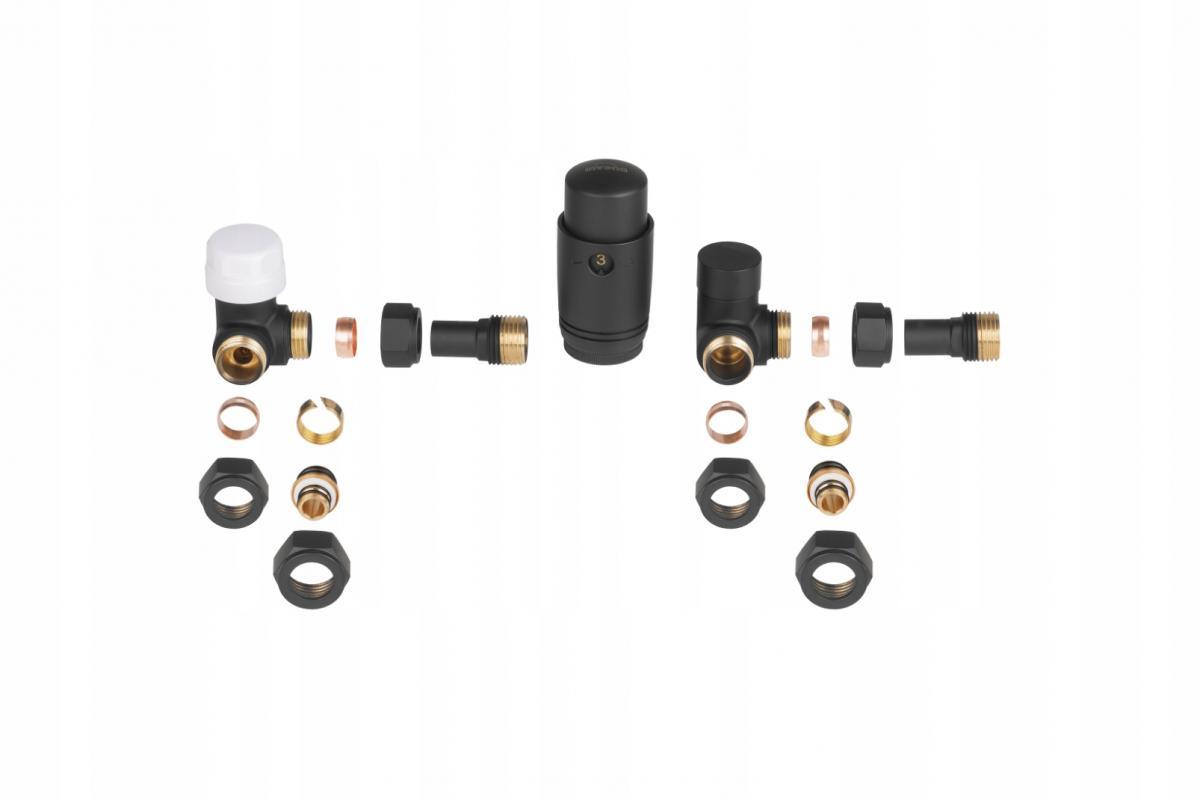 Zestaw termostatyczny INVENA osiowy CZARNY pex16 - miedź15 48h