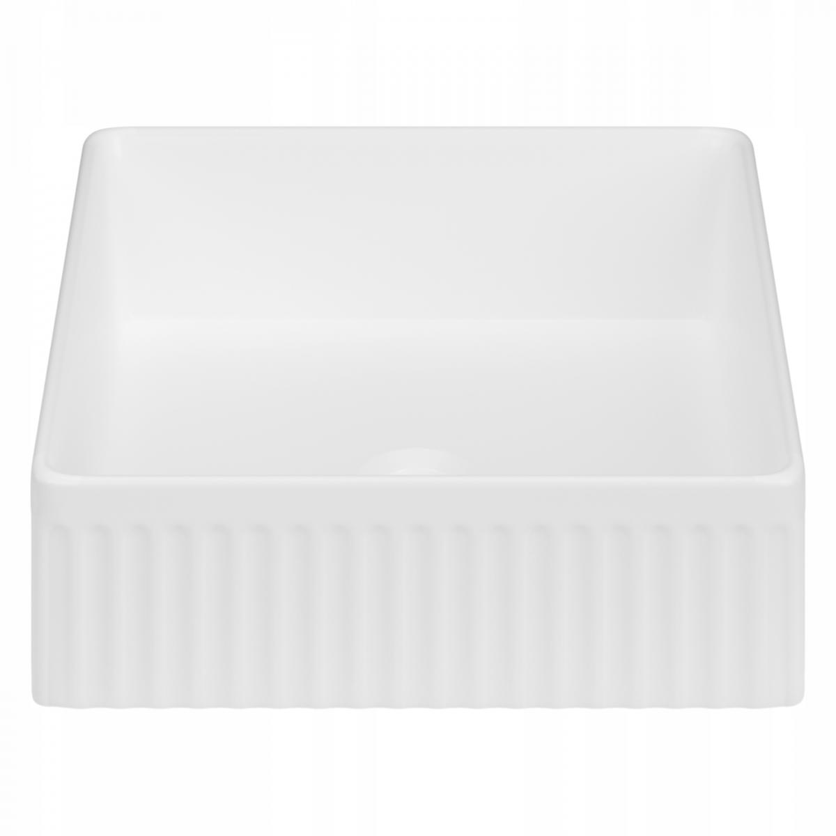 INVENA UMYWALKA NABLATOWA GLAMOUR TREND 36CM KWADRAT RYFLOWANA, BIAŁA POŁY