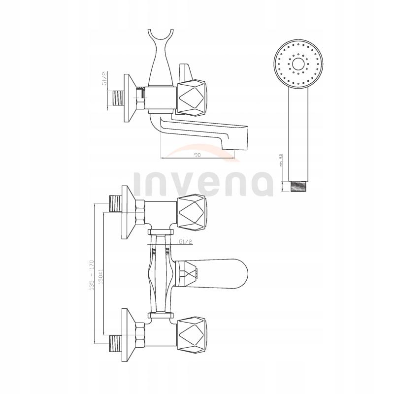 Bateria wannowa INVENA MODENA z widełkami 48h