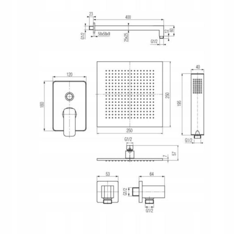 CARRE GOLD Zestaw natryskowy podtynkowy