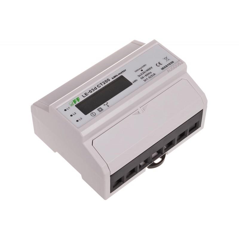 Licznik energii elektrycznej LE-03d CT-200 - trójfaz., wyświetlacz LCD, kl.