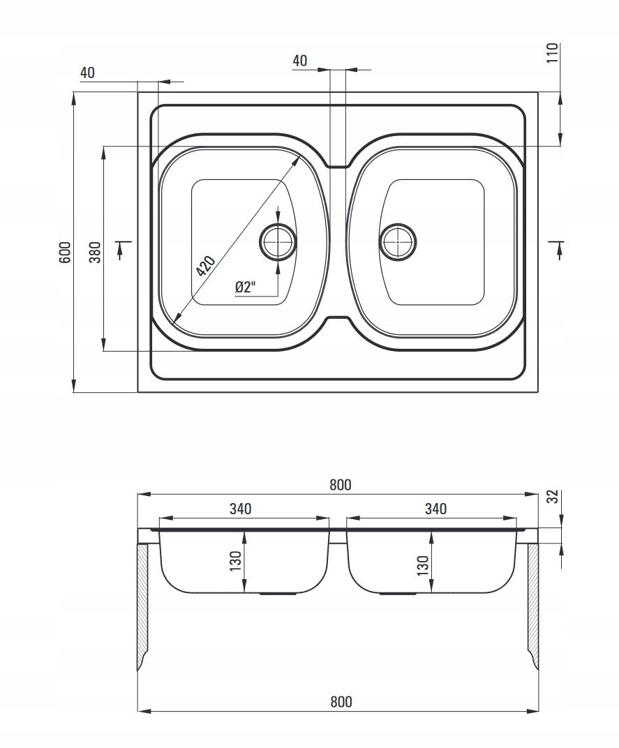 DEANTE Zlewozmywak stalowy TANGO 2-komorowy nakładany DECOR ZM6_3200 48h