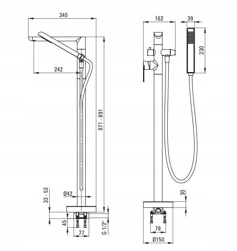 DEANTE Bateria wannowa wolnostojąca z zestawem prysznicowym Alpinia, złoty