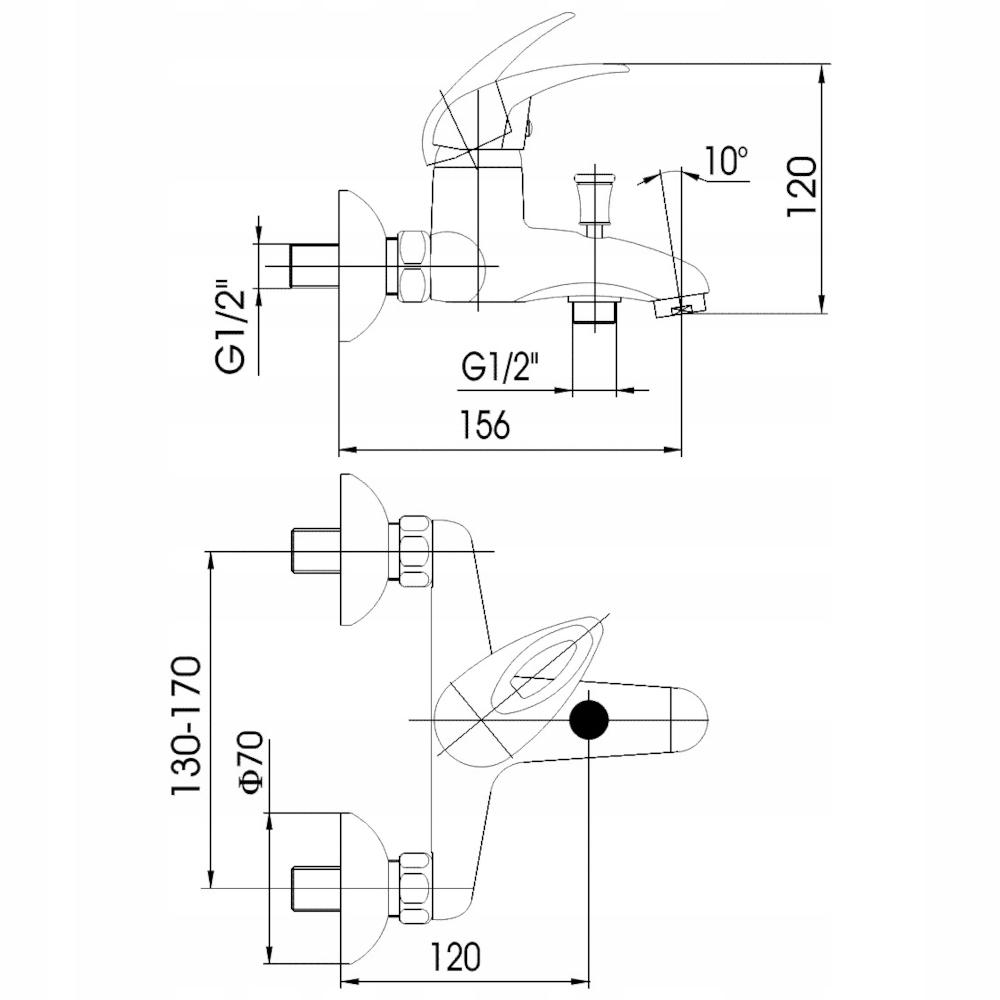 Bateria wannowa ścienna ARMATURA KRAKÓW KRZEM 1-uchwyt. 2-otw mosiądz chrom