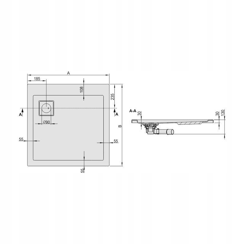 Brodzik akrylowy kwadratowy 90x90x3 cm SANPLAST Space Line B/SPACE
