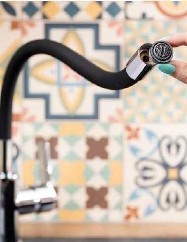 Bateria kuchenna stojąca ARMATURA KRAKÓW RUMBA 1ot szara/chrom z giętką wyl