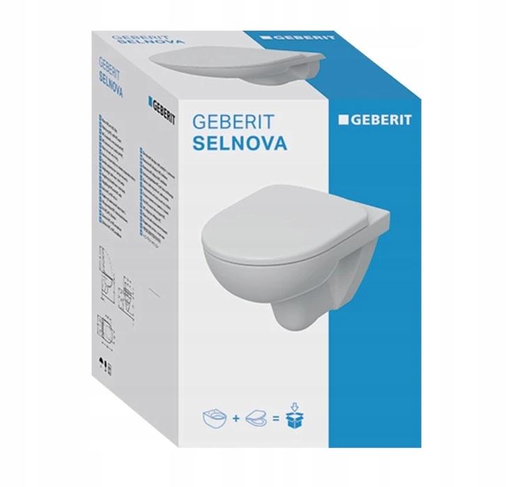 Zestaw wiszącej miski WC Selnova, lejowa, B36 cm, H38 cm, T53 cm, z deską s