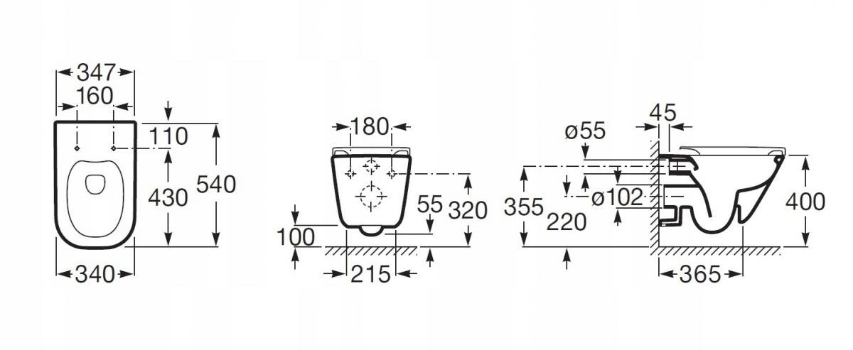 Miska WC wisząca z powłoką Supraglaze ROCA GAP Rimless 35 x 54 cm biała
