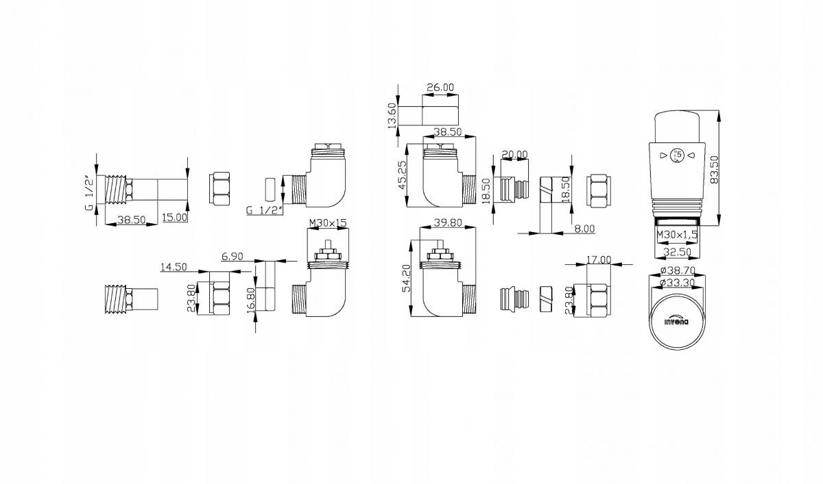 Zestaw termostatyczny INVENA osiowy GRAFIT STRUKTURALNY pex16 - miedź15