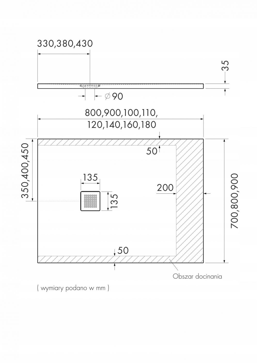 SCHEDPOL Brodzik kompozyt Kalait Stabilsound Black Stone 80x120x3,5 z M2