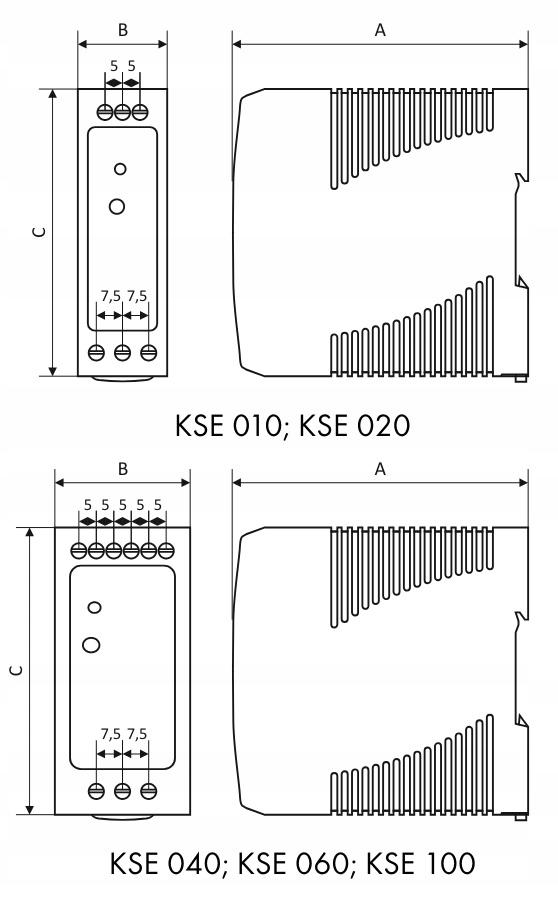 Zasilacz impulsowy KSE 01024P 230/ 24VDC 0.42A 10W na szynę DIN, Uzas: 85-2