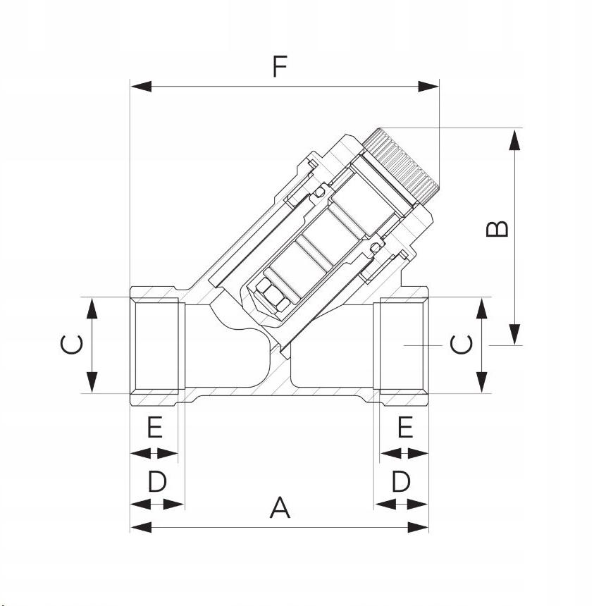 Filtr skośny siatkowy z magnesem,nakrętno-nakrętny, DN15, G1/2