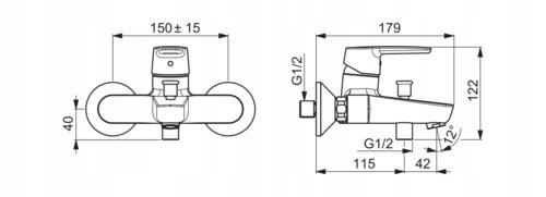 Bateria wannowo-natryskowa ścienna ROCA CARMEN 2-uchw 2-otw mosiężna chrom