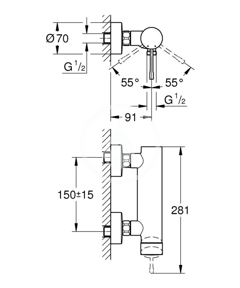 Bateria prysznicowa ścienna GROHE Essence 1-uchwyt. 2-otw. mosiężna chrom