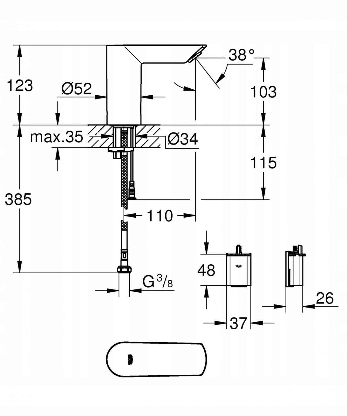 Bateria umywalkowa elektroniczna Grohe Bau Cosmopolitan E, na podczerwień 1