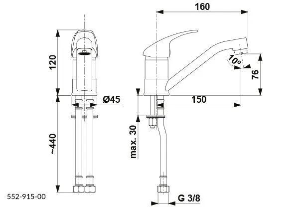Bateria umywalkowa stojąca ARMATURA KRAKÓW BARYT mosiężna chrom stała wyl