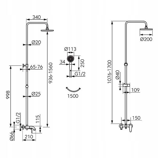 FERRO VITTO VERDELINE zestaw natryskowy NP81 z baterią BVI7UVL, chrom