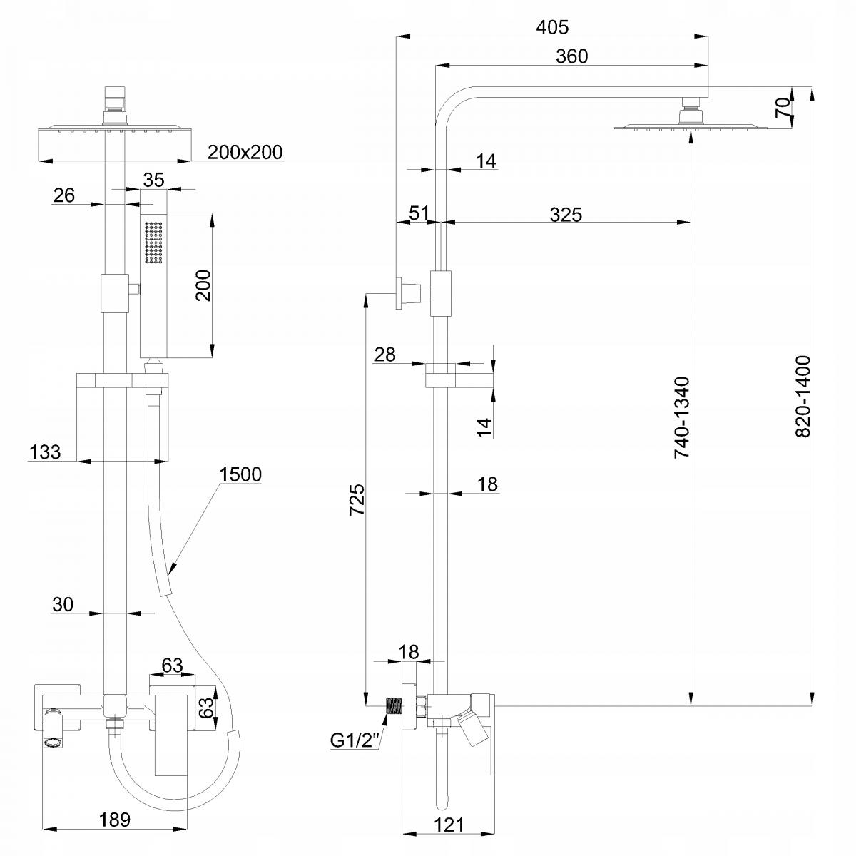 INVENA DESZCZOWNIA Z BATERIĄ NATRYSKOWĄ PAROS INVENA TREND CZARNA