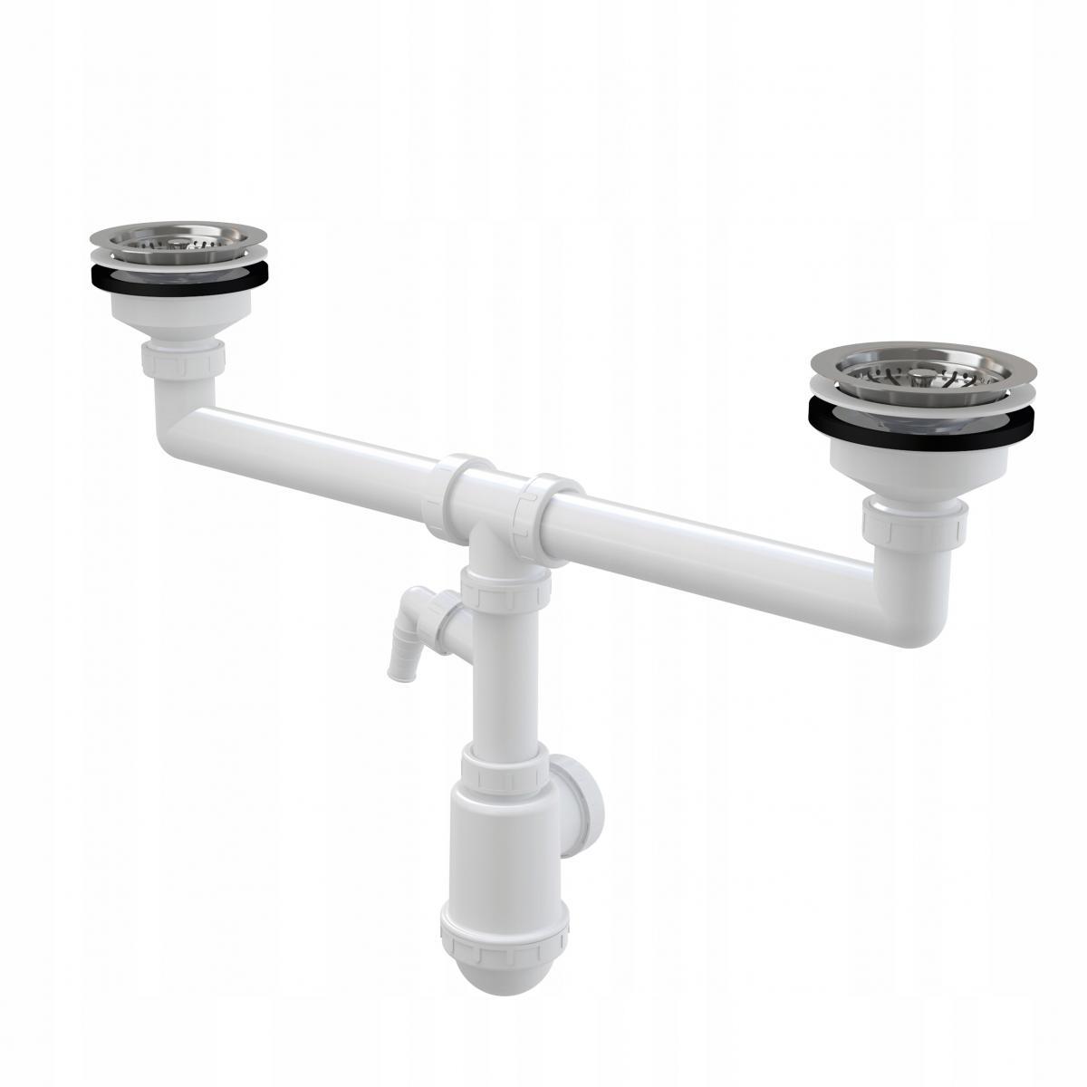 Syfon zlewozmywakowy dwukomorowy ALCA DN 115 z przyłączem, sitko nierdzewne
