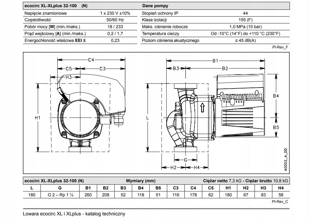 Pompa cyrkulacyjna LOWARA ECOCIRC XL 32/100-180 180mm 230V G2 48h