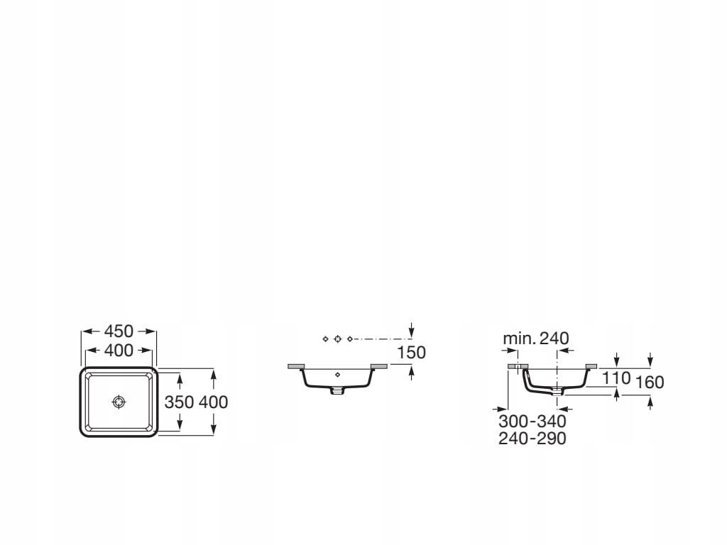Umywalka podblatowa GAP 40x35cm, b/otw., z/przel. Biały ROCA