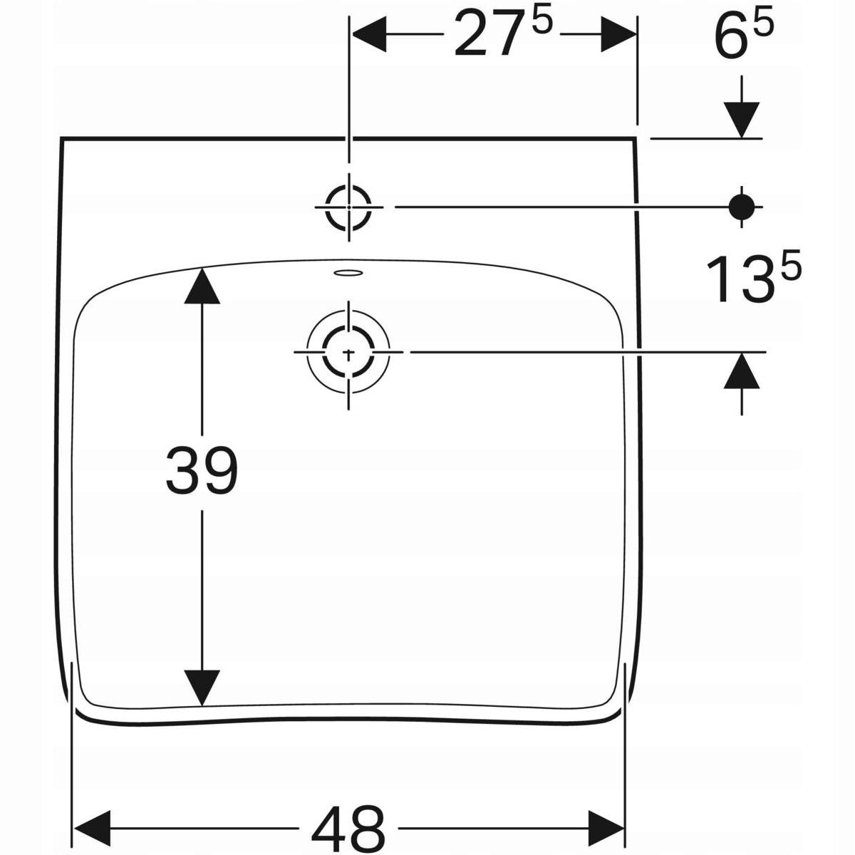 Umywalka Selnova Comfort B55 cm, H15 cm, T55 cm, z przelewem, z otworem na