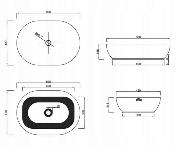 INVENA UMYWALKA NABLATOWA KORFU TREND 60CM OWAL EFEKT MARM BIAŁ/SZARONIEB P