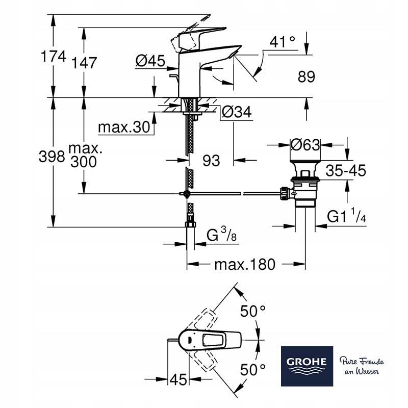 Bateria umywalkowa stojąca GROHE Essence 1-uchwytowa 1-otworowa chrom