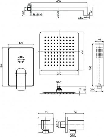 CARRE GOLD Zestaw natryskowy podtynkowy