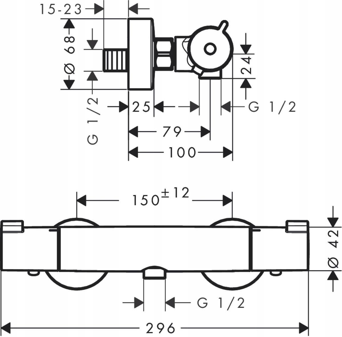 Bateria wannowo-prysznicowa dwuuchwytowa ścienna Hansgrohe Ecostat srebrny