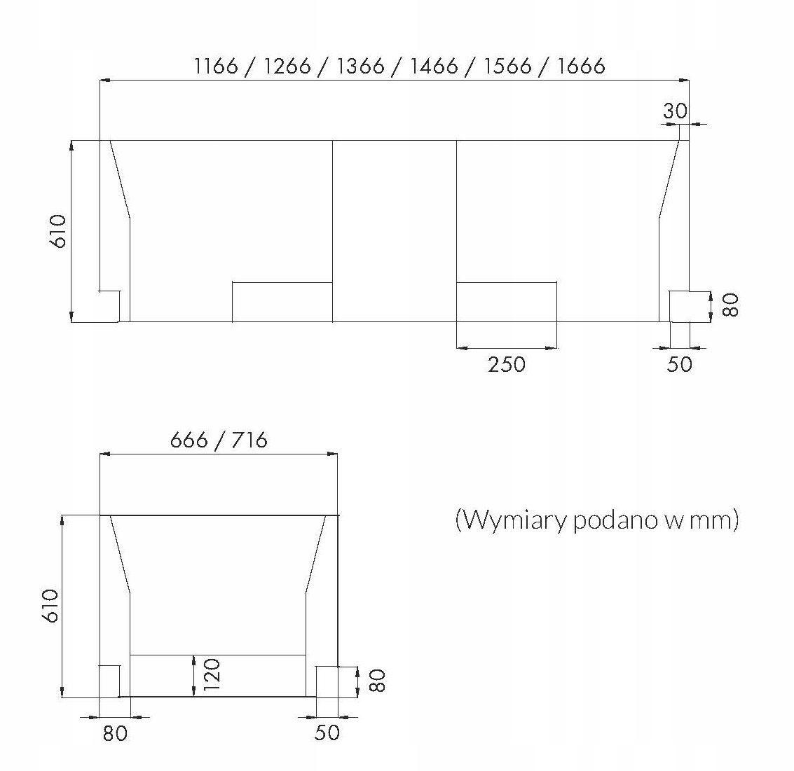 Nośnik do wanien prostokątnych 1.028-LED Stabilsound LED120-170x70x61cm