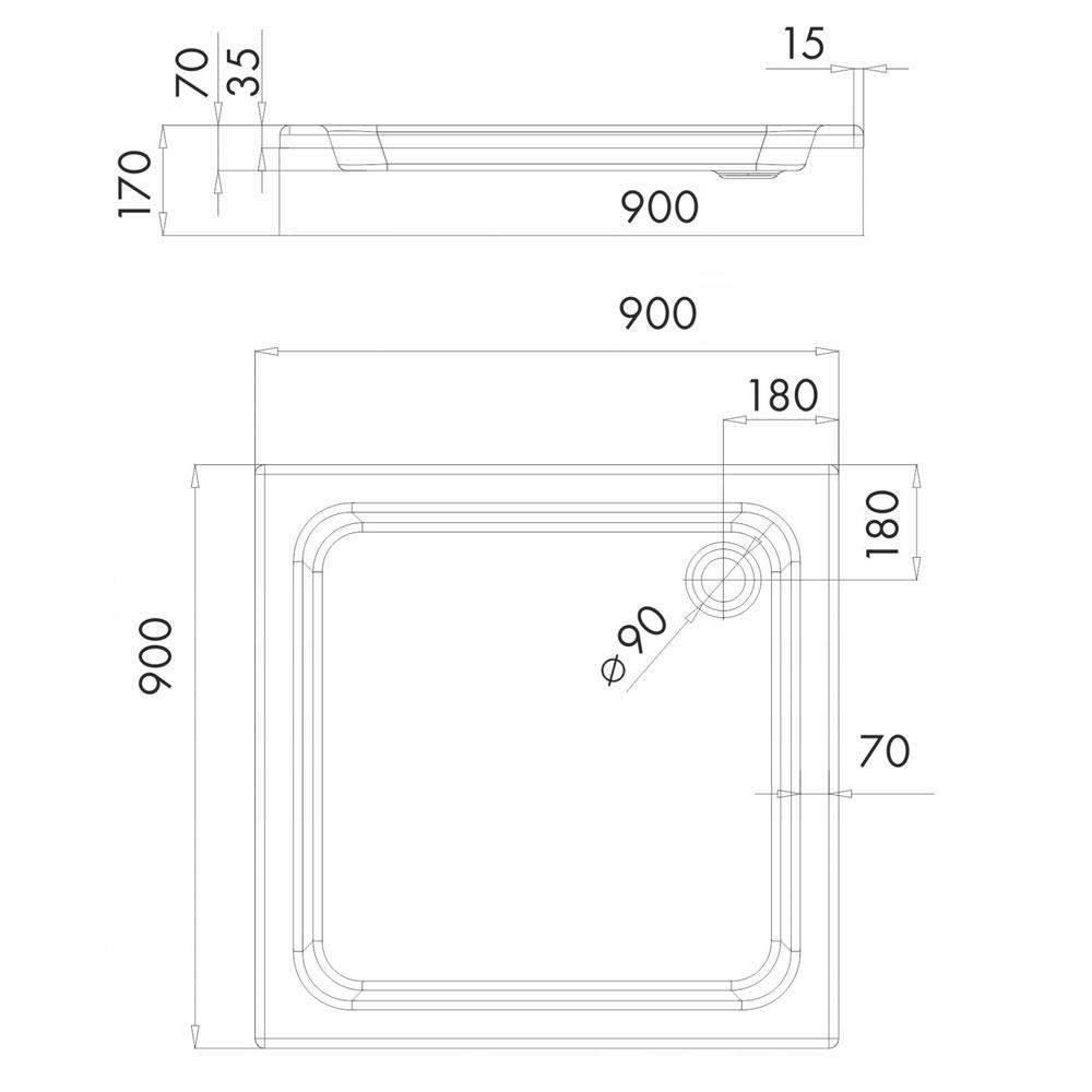Brodzik akryl STABILSOUND kwadratowy 90x90x17 cm SCHEDPOL GRANDO PLUS