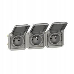 Gniazdo potrójne z uziemieniem 3x2P+Z, poziome, mechanizm 16A-250V~- szare,