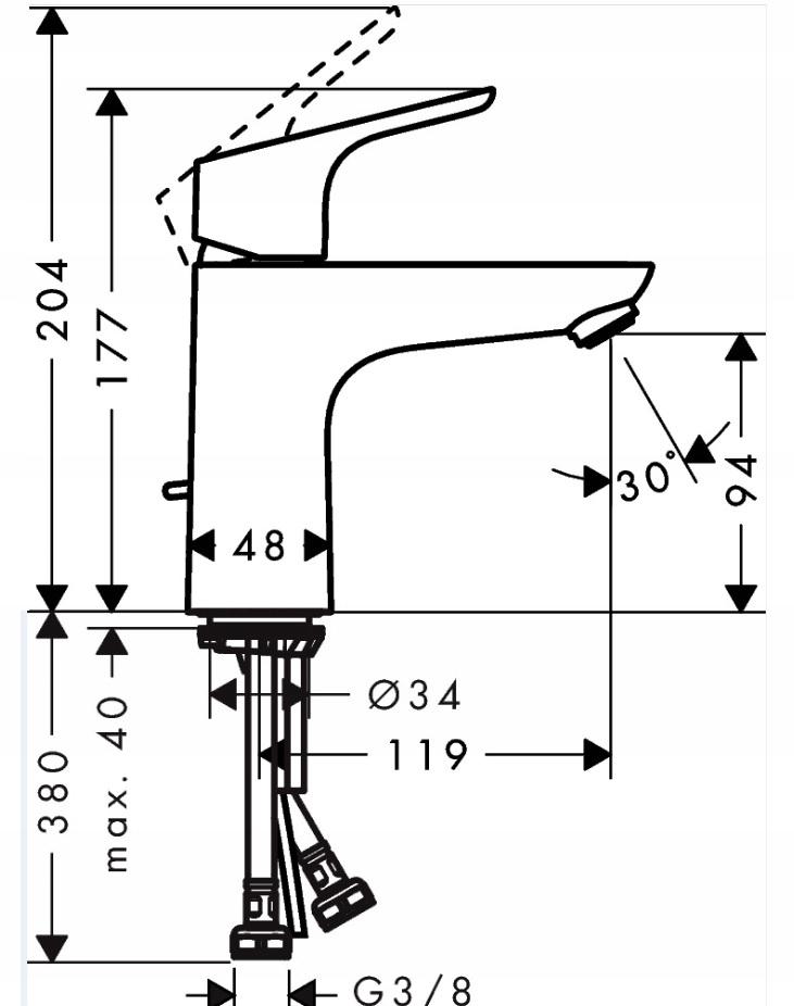 Bateria umywalkowa stojąca HANSGROHE VITALLE TICA 1-uchwyt. 1-otw. chrom