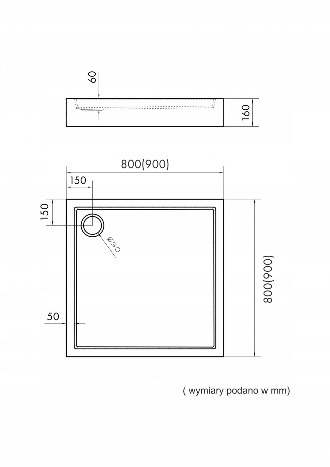 Brodzik akryl Medium z podbudową Stabilsound i panelem Smooth White 80x80