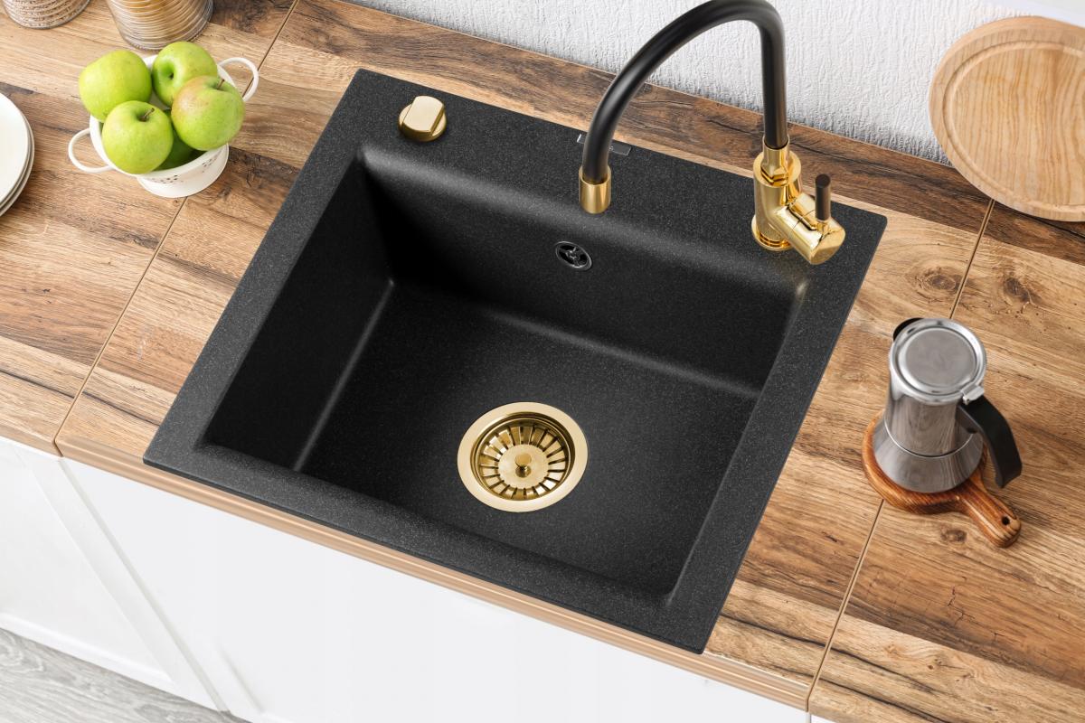 ZLEWOZMYWAK GRANIT 1K TESALIA CZARNY NAKRAPIANY Z SYF ZŁOTY