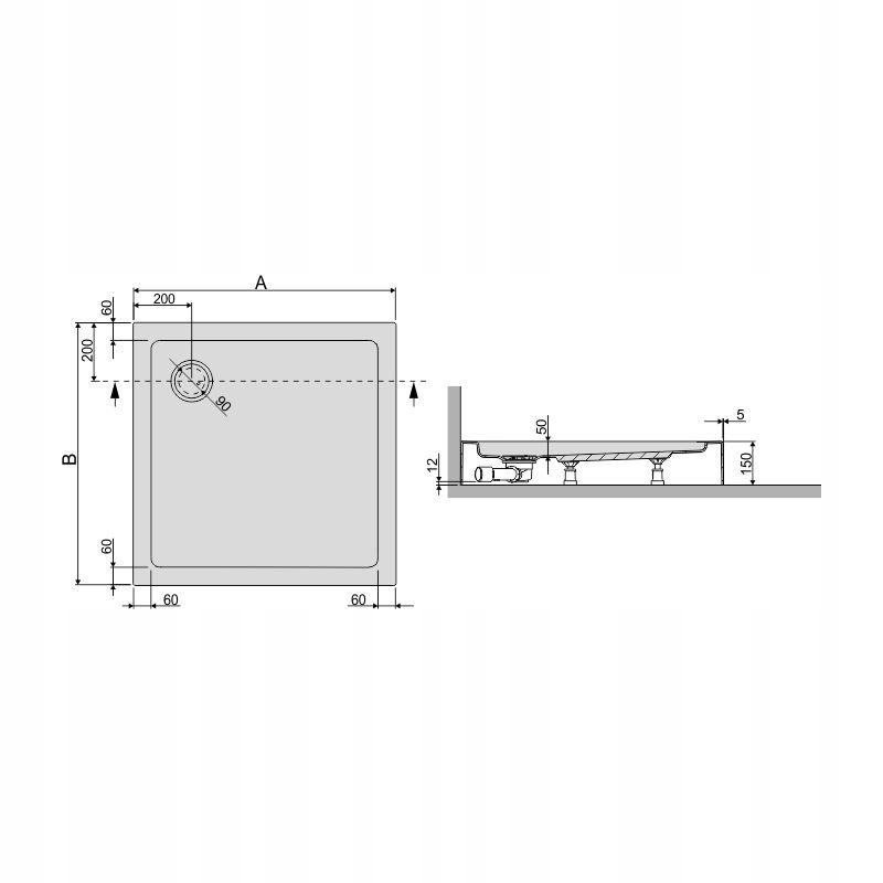 Brodzik akrylowy kwadra zabudowany 90x90x5 cm SANPLAST Free Line + syfon