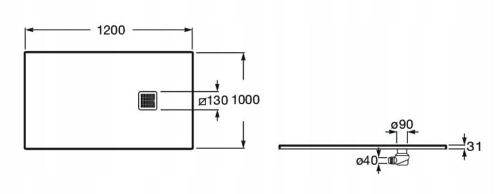 Brodzik prysznic kompozyt STONEX prostokąt 100x120x3.1cm TERRAN syfon osłon