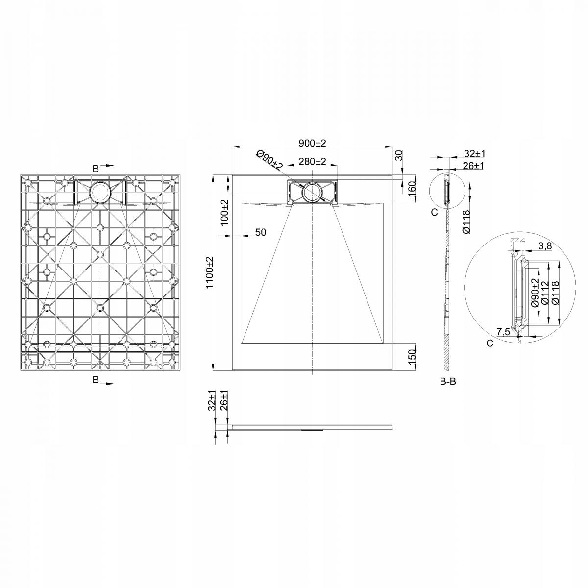 BRODZIK PRYSZNICOWY PROSTOKĄTNY ALVERO INVENA TREND, 90X110 CM CZARNY