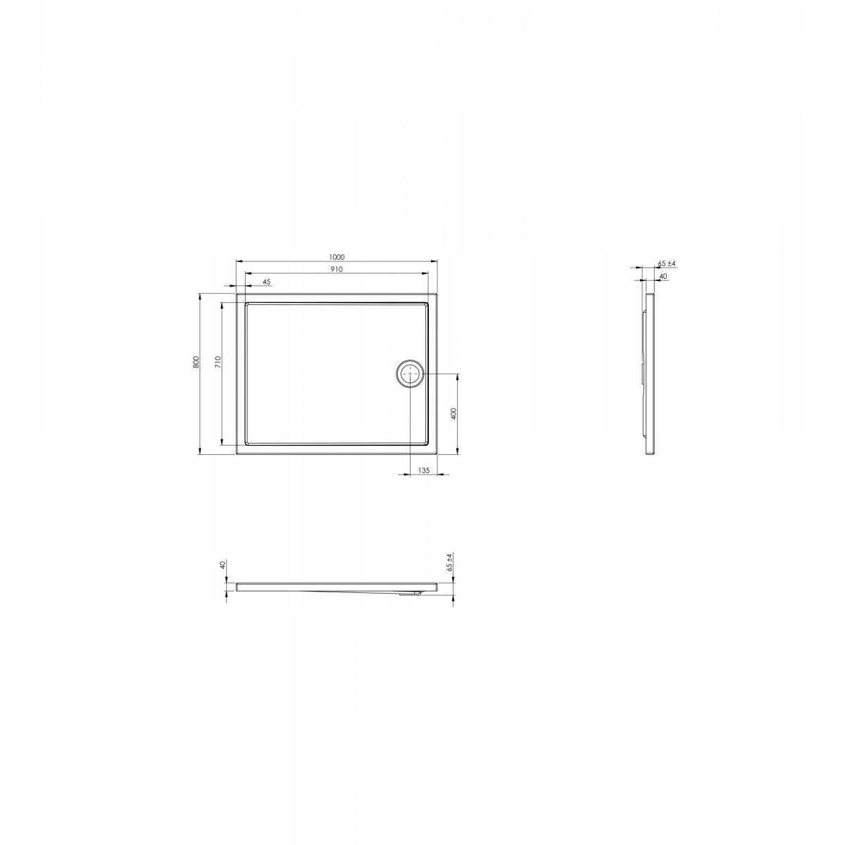 Brodzik akryl prostokątny 80x100x4 cm ROCA GRANADA FLAT