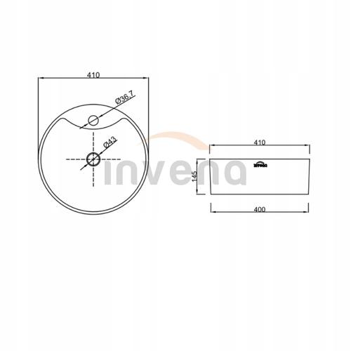 INVENA UMYWALKA NABLATOWA GRANADA 47 CM, OKRĄGŁA, Z OTW. NA BAT.