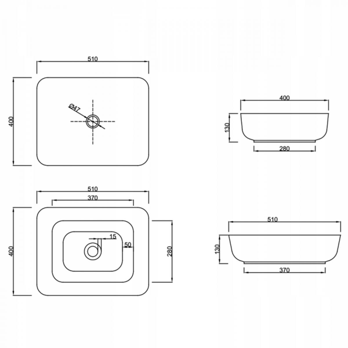 INVENA UMYWALKA NABLATOWA FLORINA TREND 51CM PROST EFEKT MARMUR GRAFIT MAT