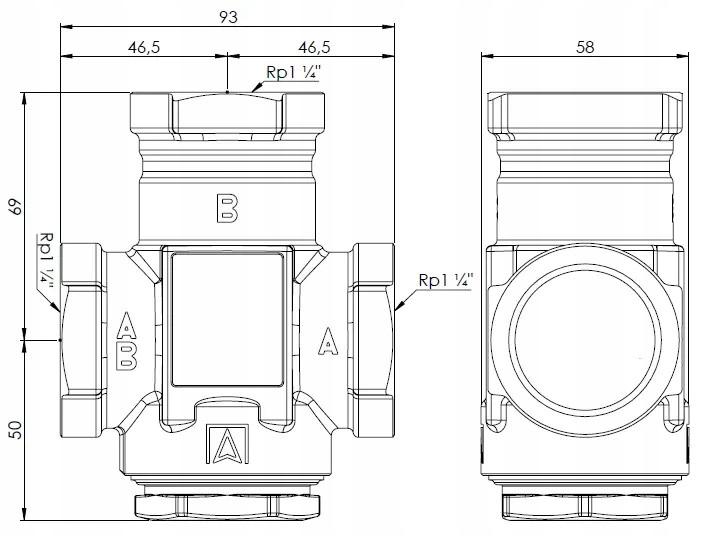 AFRISO Zawór temperaturowy ATV 556, DN32, Rp1 1/4 cala, kvs 9, 60°C