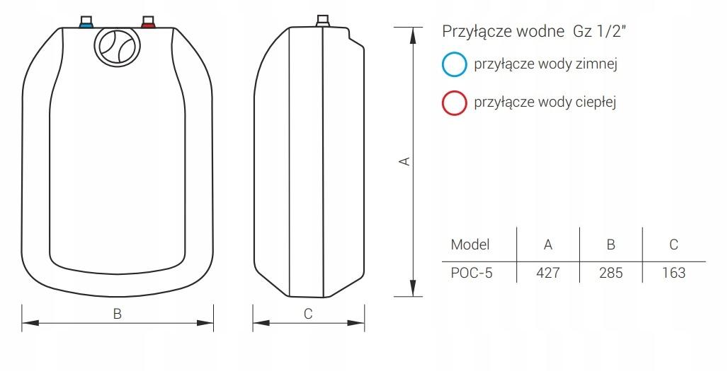 Podgrzewacz elektryczny pojemnościowy nadumywalk 5l 2 kW KOSPEL LUNA INOX