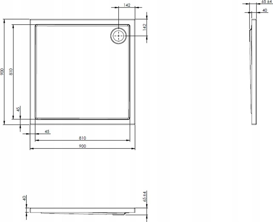 Brodzik akrylowy kwadratowy 90x90x4 cm ROCA GRANADA SQUARE FLAT